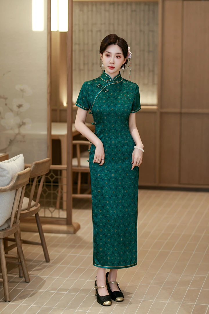 【汉春缘】2026高端定制时尚旗袍大码气质复古修身国风印花中式0011