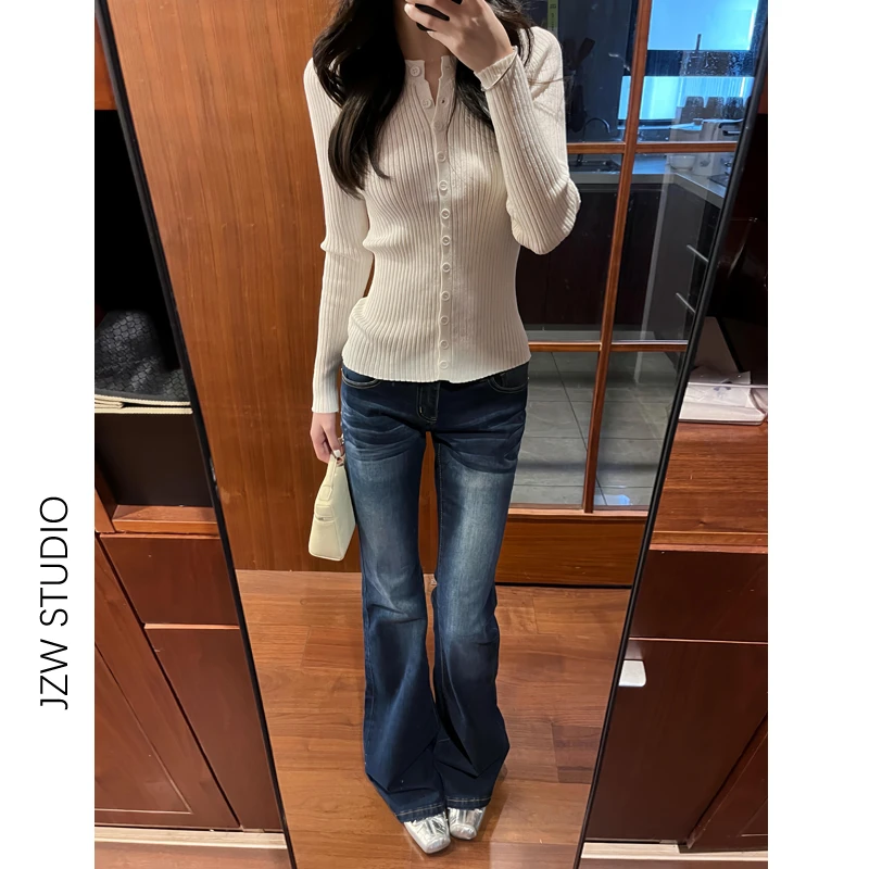 美式复古辣妹低腰微喇叭牛仔裤女秋冬新款修身百搭显瘦拖地马蹄裤