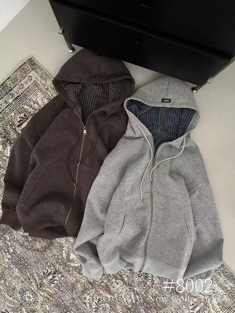 杨杨 DH-DK258002/衣长70手感类似Y毛拼接格子里布大休闲外套