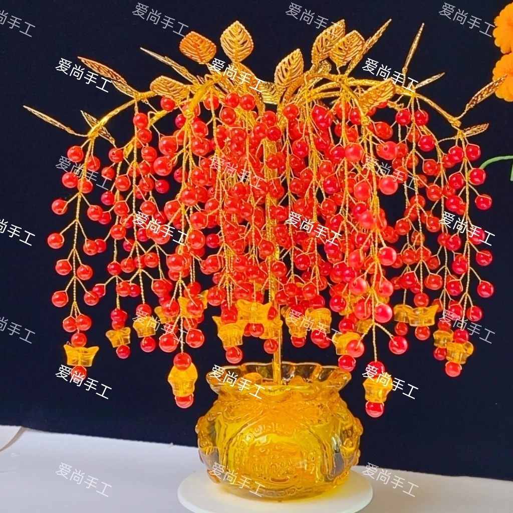 水晶聚宝盆摇钱树 手工diy材料包制作家居摆件