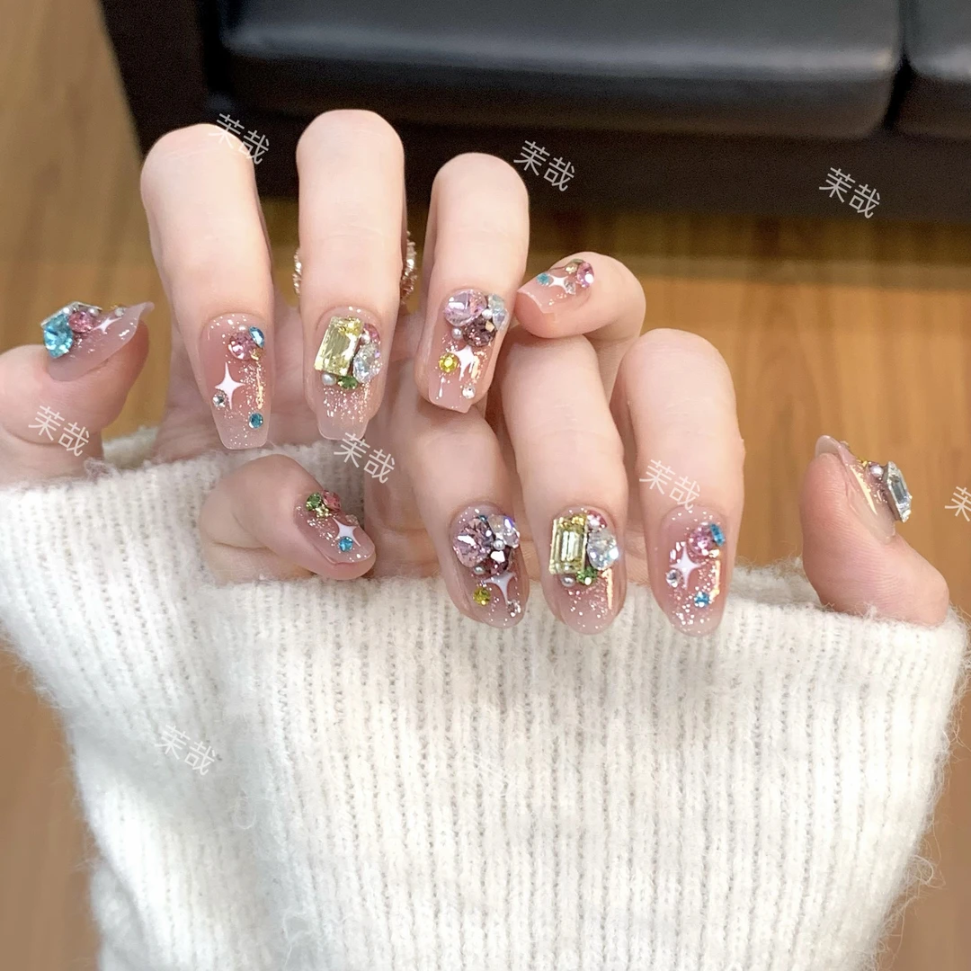 茉哉现货【冰糖派对】纯手工定制美甲拆卸穿戴甲A3847