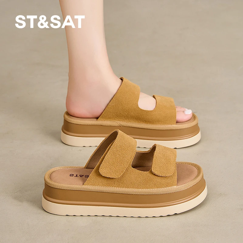 星期六5CM厚底增高拖鞋女夏季外穿凉鞋海沙滩鞋凉拖鞋户外矮子乐