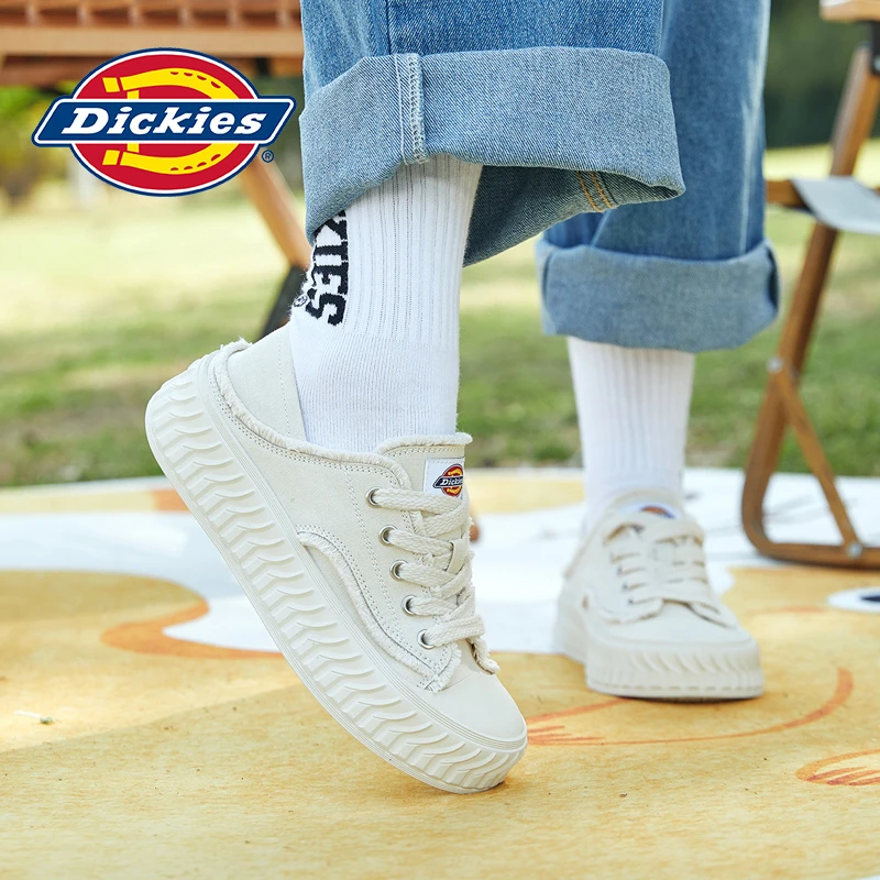 Dickies潮流女鞋低帮学生一脚蹬小白鞋松糕底增高秋冬百搭帆布鞋