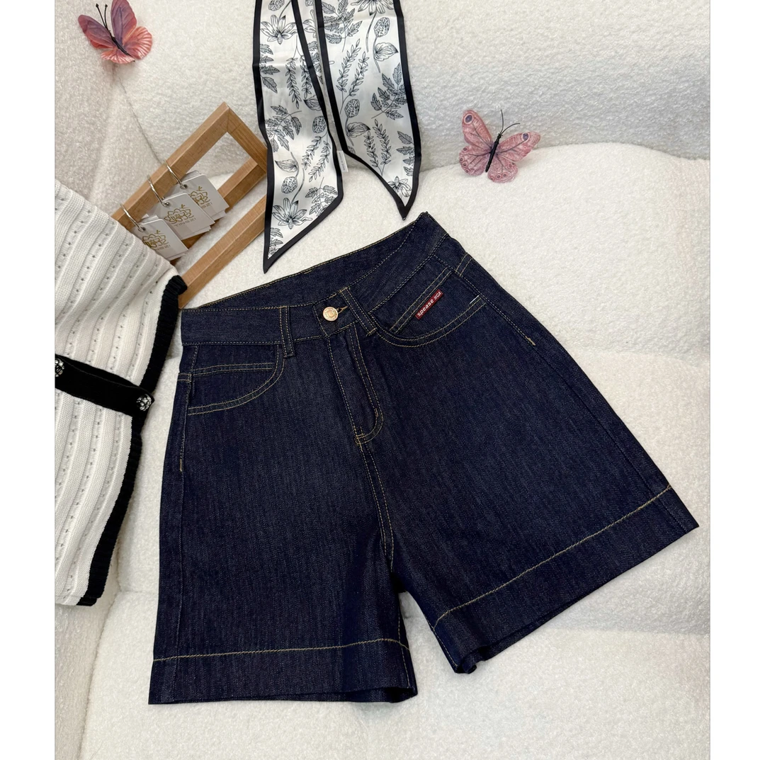 高腰夏季博客中高腰牛仔短裤直筒短裤工装风美式