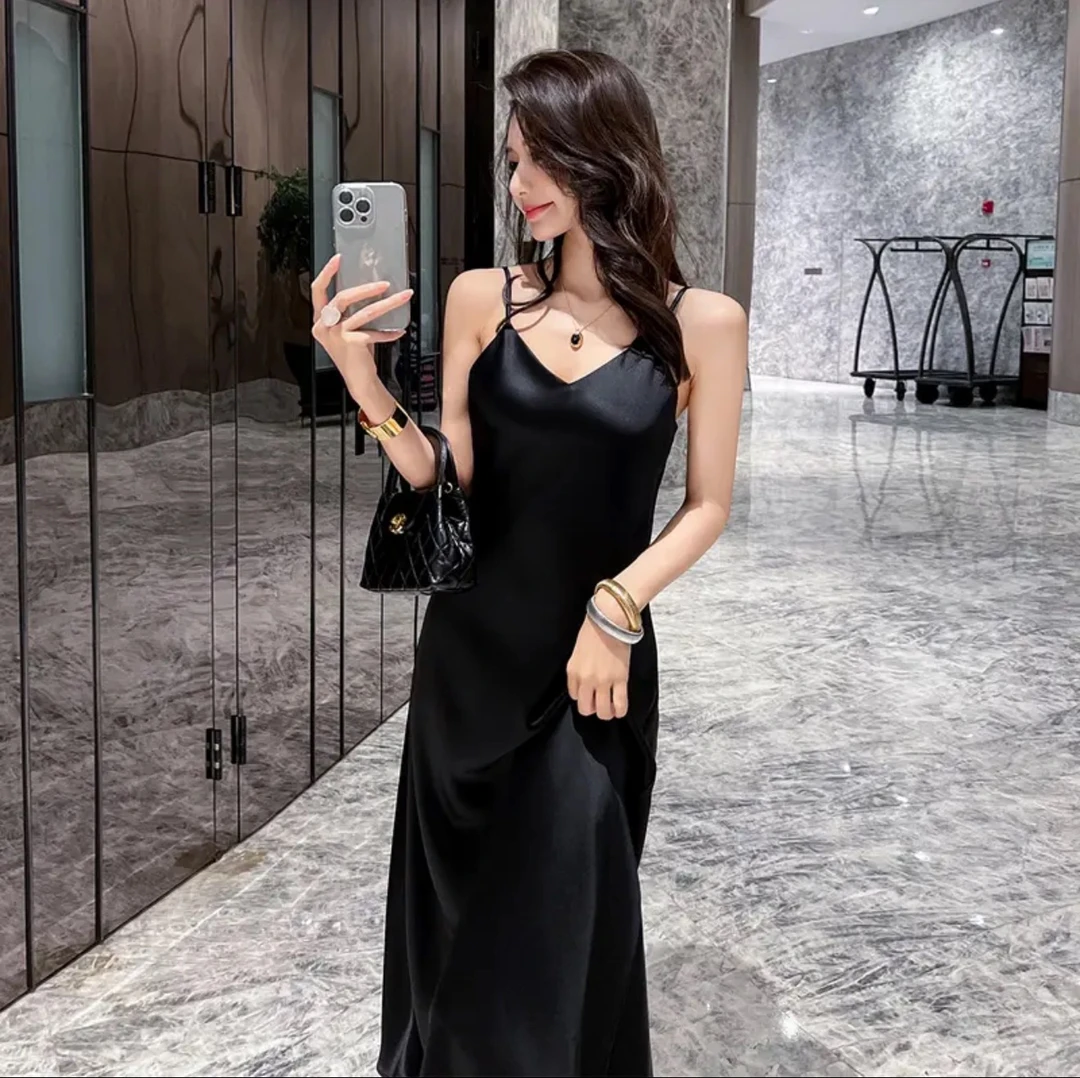 『可调肩带+送飘带』法式吊带鱼尾裙春夏季醋酸缎面轻奢高级感气质