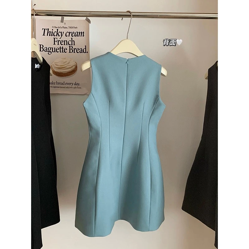 YB圆领收腰无袖背心连衣裙女夏季简约法式气质高级修身短
