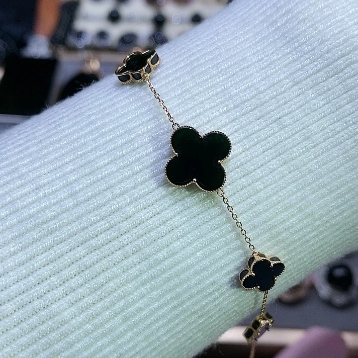 18K金镶嵌手链翡翠四叶草 五花