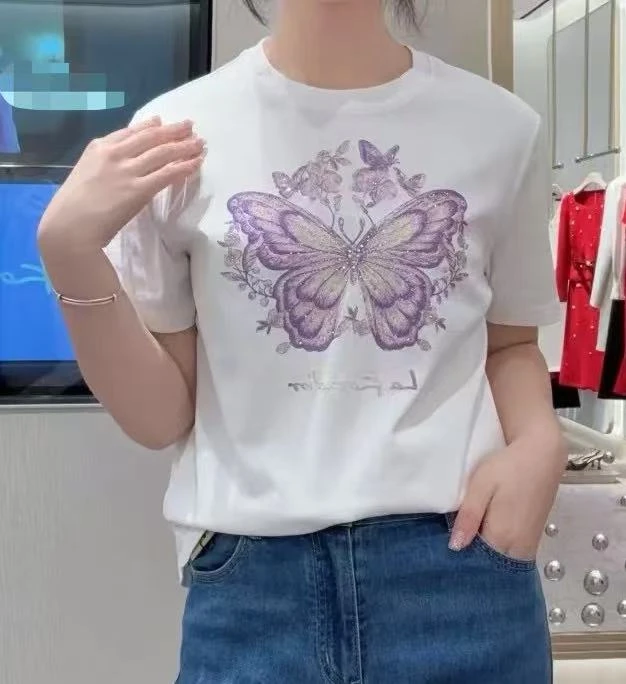 GXO新款蝴蝶圆领短袖SY0040白色夏季时尚