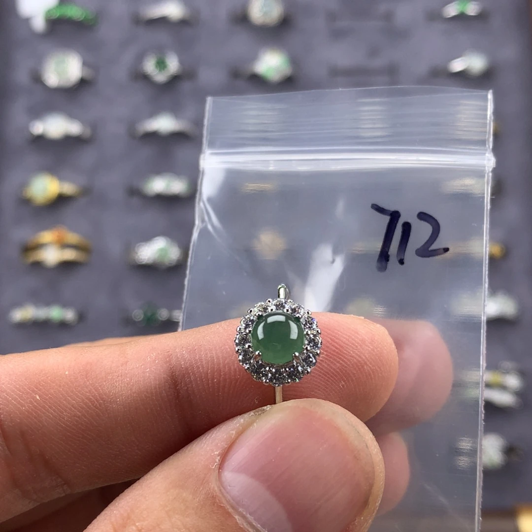 翡翠银S925镀金镶嵌戒指712