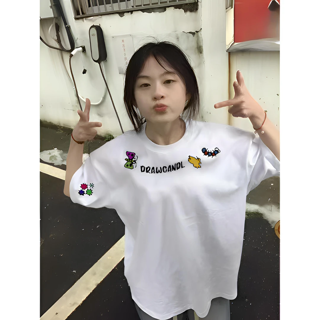 100%纯棉短袖T恤女夏季白色时尚休闲百搭半袖宽松卡通春夏网红ins