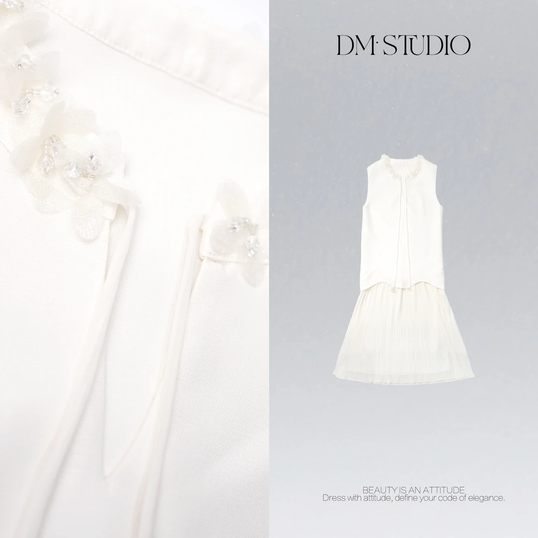 DEDM•STUDIO/小众精致法式静奢无袖百褶连衣裙2504LYQ/2025SS6080