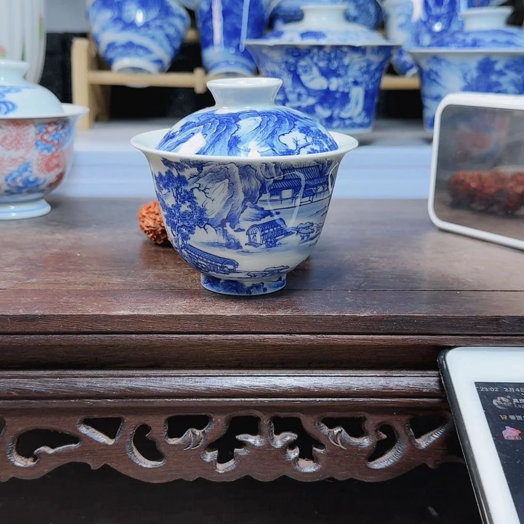 泥塑K****_盖碗手工手绘