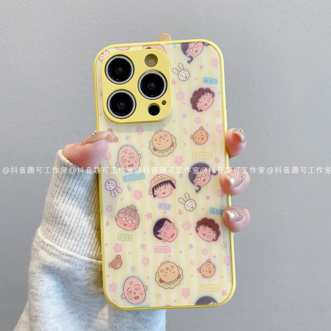 （苹果）肤感玻璃适用iphone16promax15/14/13/12/11小丸子手机壳