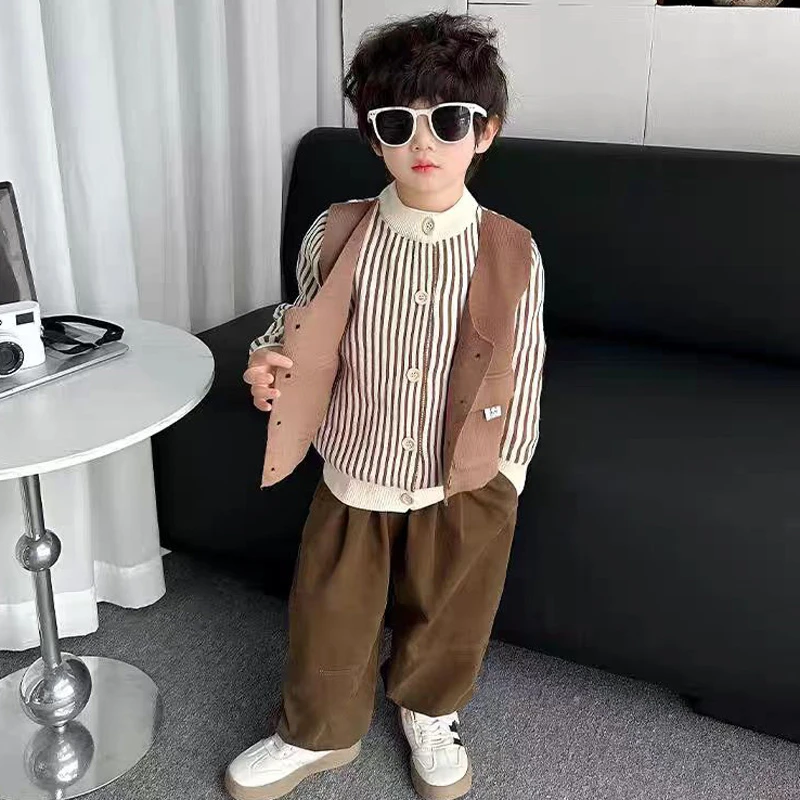 男童套装春秋季2025年款衣服儿童服装宝宝开衫潮酷痞帅童装休闲裤