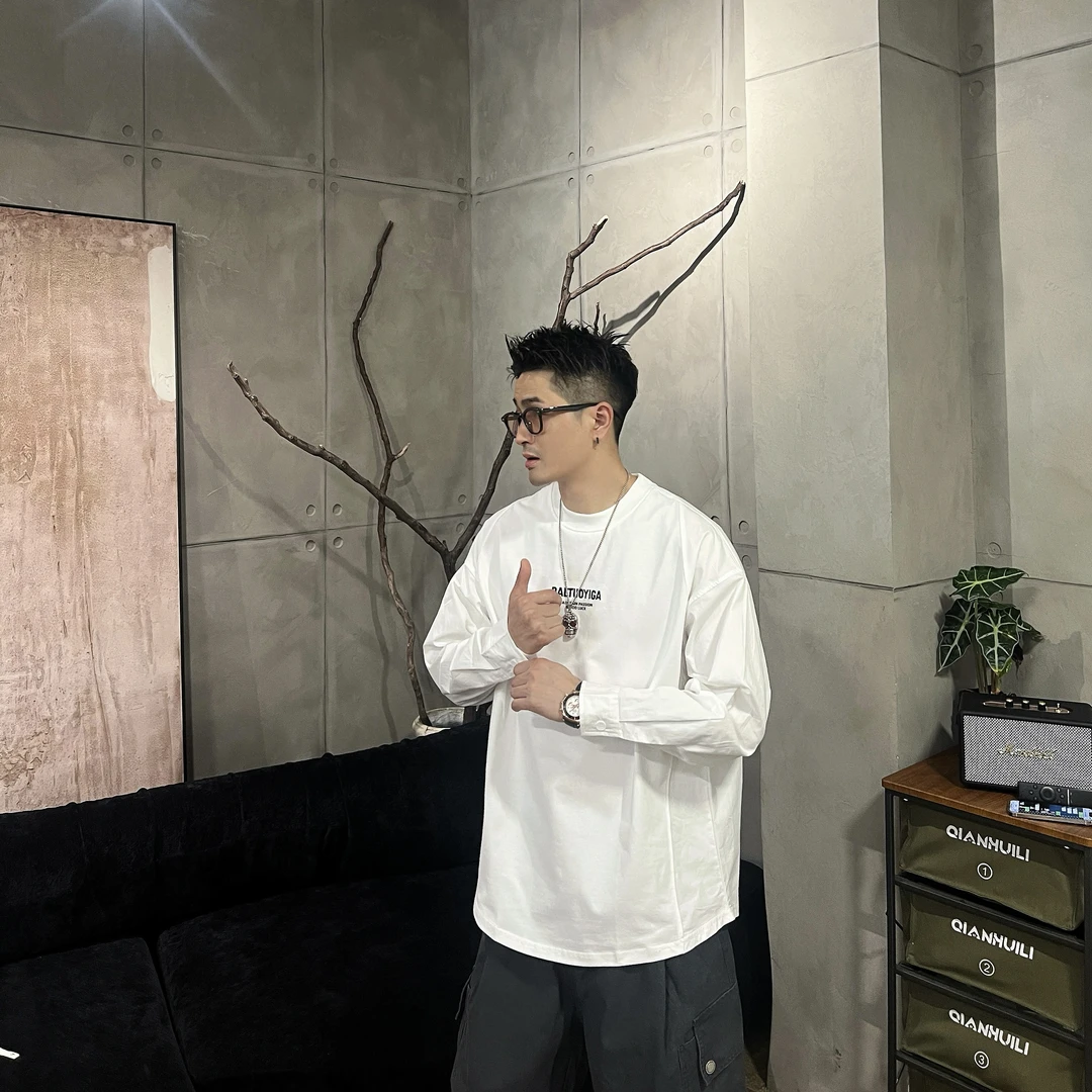 XDZZ二狗25ss秋季百搭宽松时尚圆领拼接长袖T恤Y7216