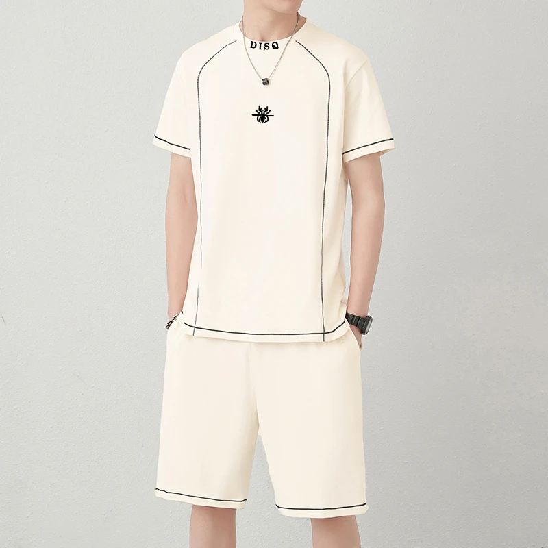 2025夏季新款休闲运动短袖套装男款跑步两件套宽松男士半袖T恤
