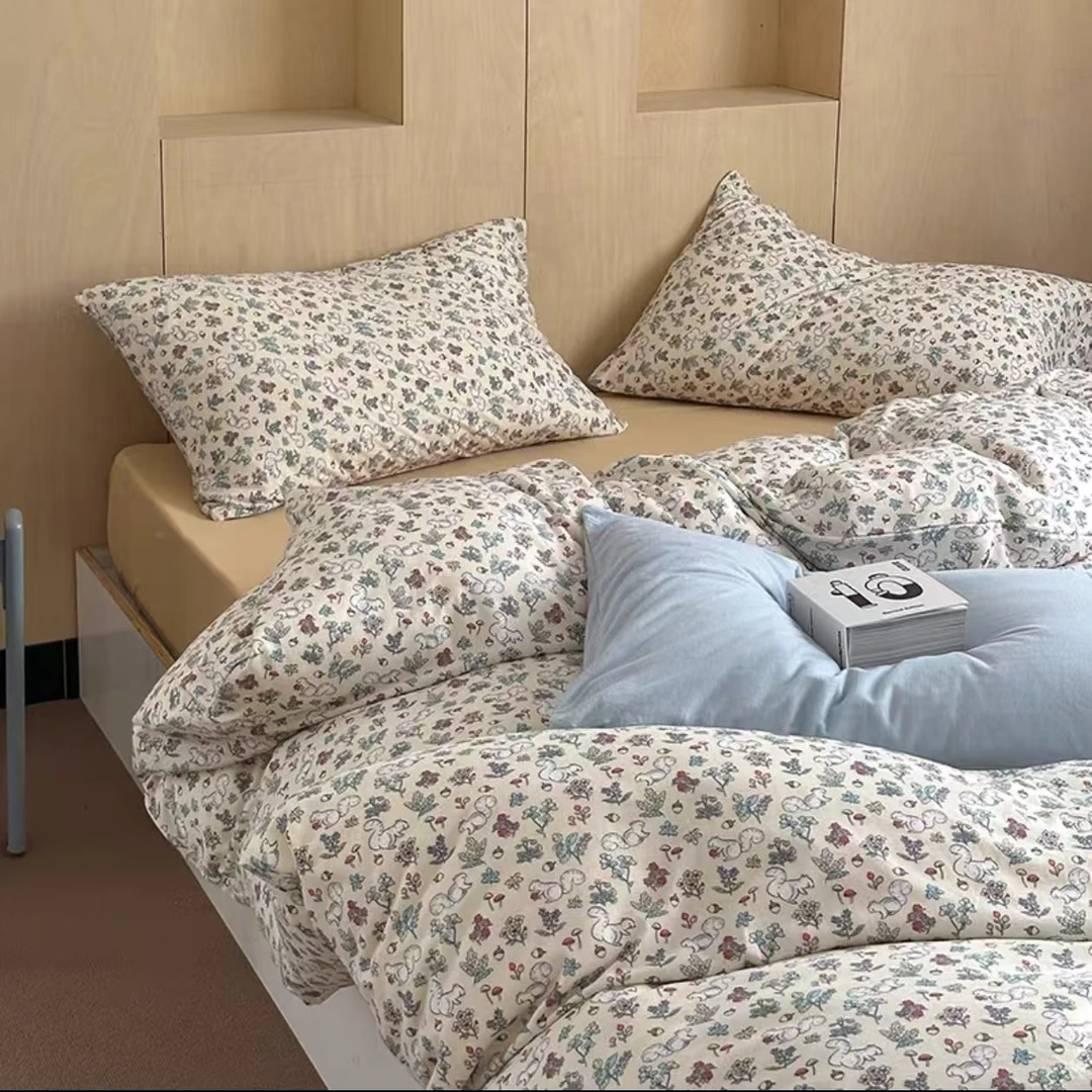 莱斯棉床品洗后定制数码印花简约四件套全棉亲肤被罩