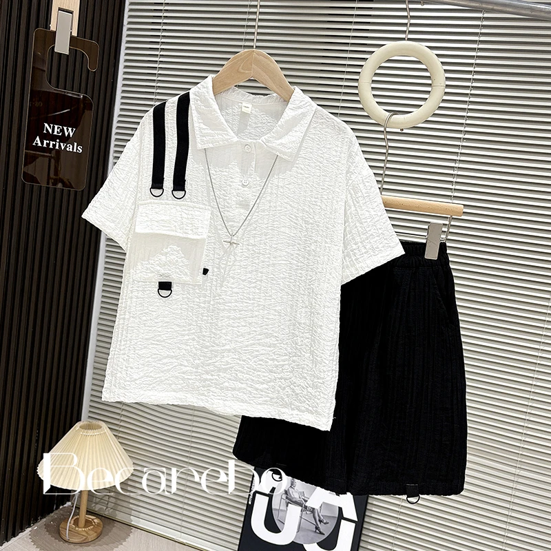 120-180【淏妈原创】青少年男童夏季套装儿童中大童夏装短袖两件套