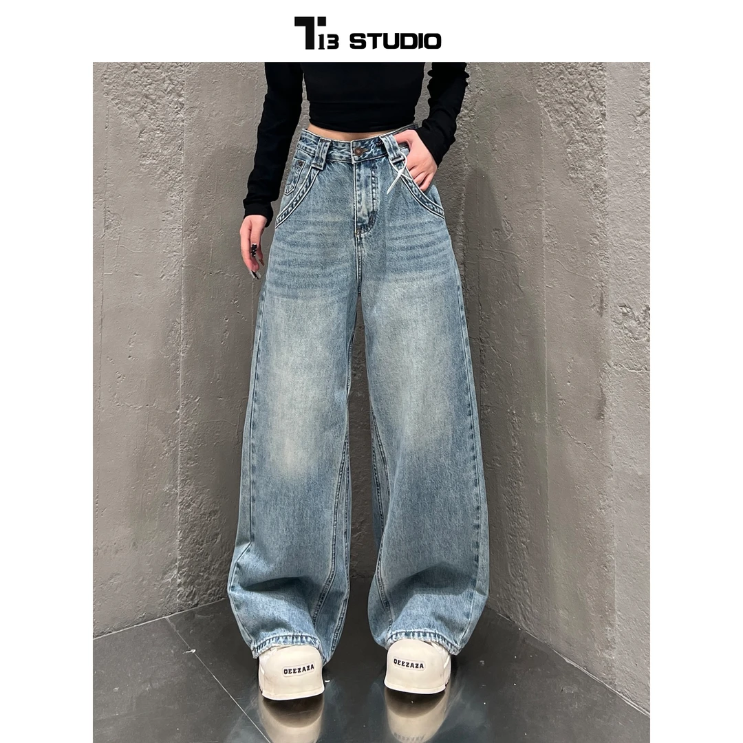 【FAE18035DX】早春宽松中高腰显瘦牛仔裤