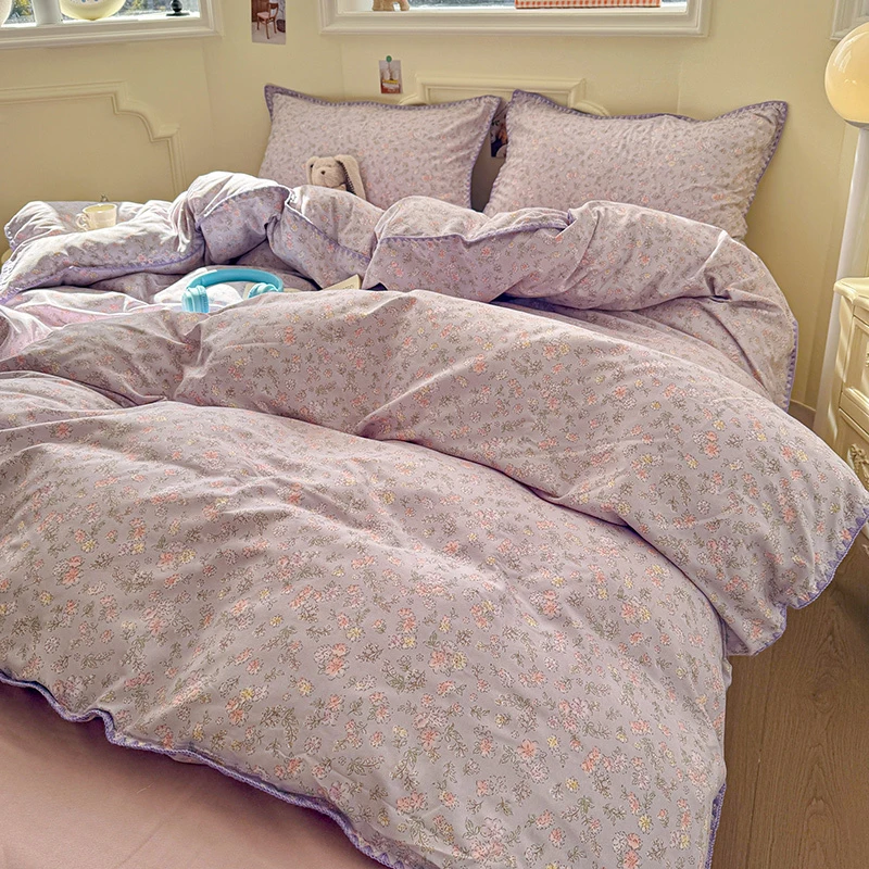 双层纱针织棉三角针四件套丽莎紫102