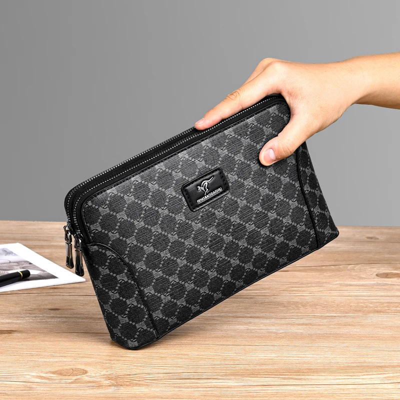 质感男士手拿包双层商务手包大容量拉链手抓包手挽时尚潮流青年包