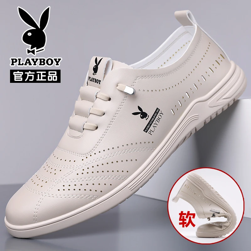 花花公子皮鞋百搭镂空防滑爆款夏季透气男鞋一脚蹬男士休闲开车鞋