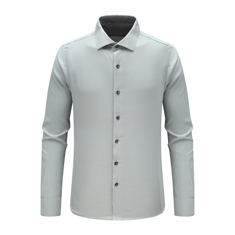 F3738恺春秋男式长袖衬衫 蚕丝百搭商务休闲上衣免烫 灰色