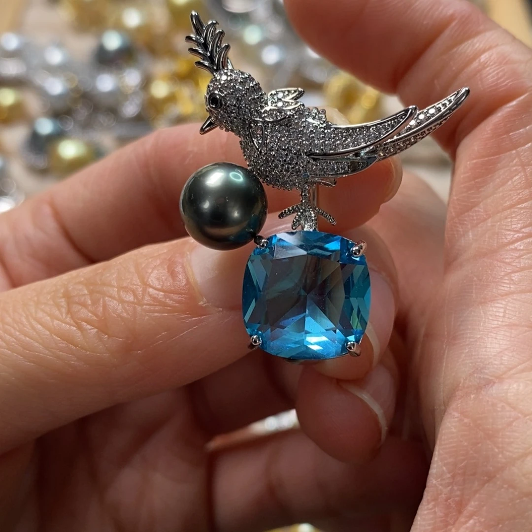 海水珍珠胸针合金