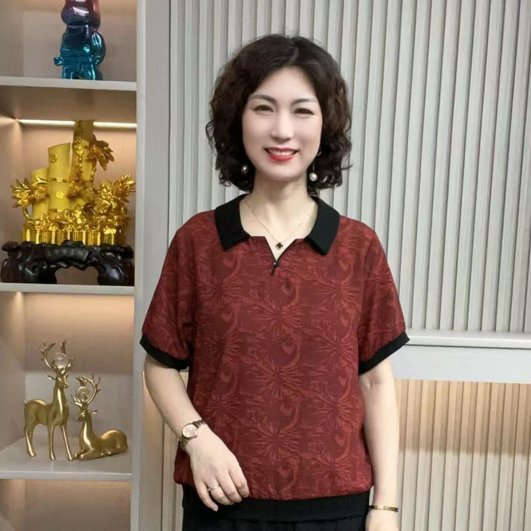 妈妈装流行欧若拉时尚潮牌女装宽松夏装女士独特漂亮上装休闲短袖