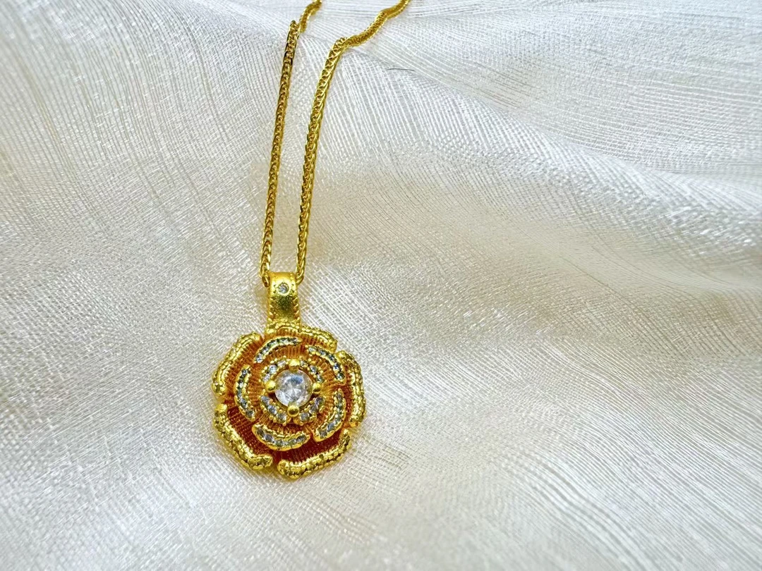 铜合金锆石项链 点钻玫瑰花项链