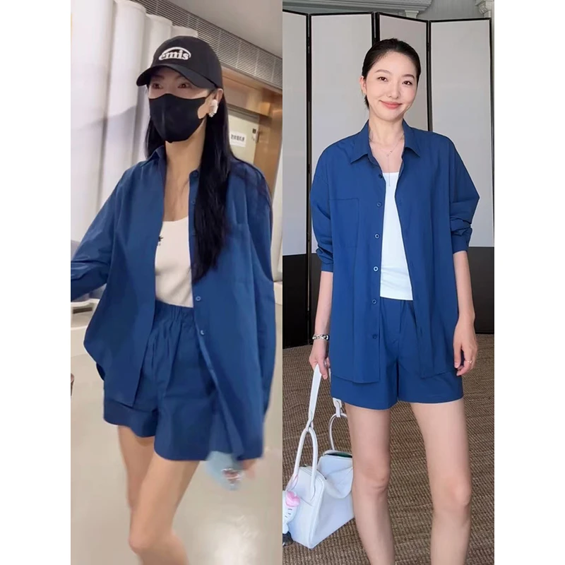 郭九九呢 棉质休闲气质简约宽松衬衫百搭背心显瘦短裤 G925A12405