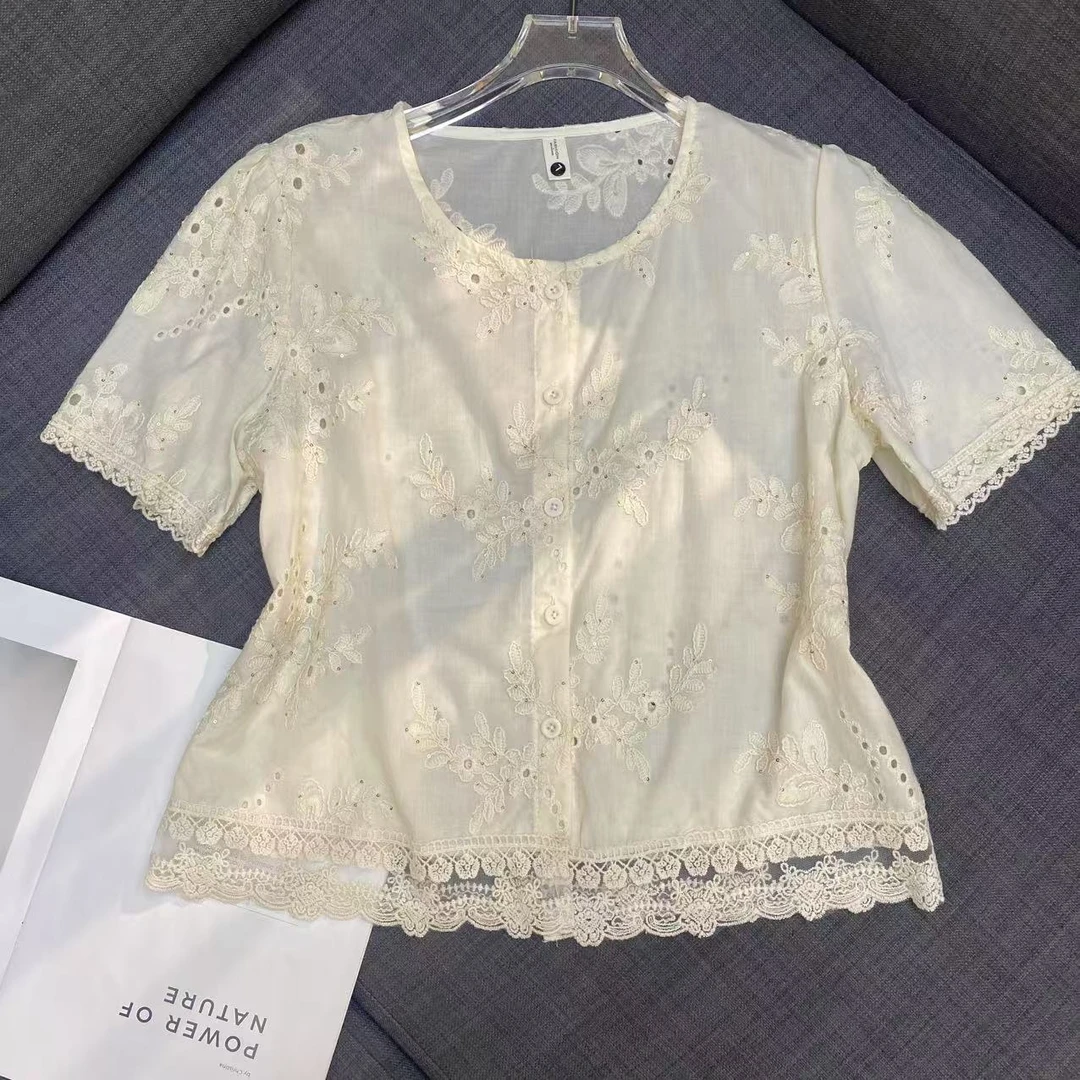 【墨臻精选】夏季新款设计感刺绣显瘦洋气衣服衬衫013