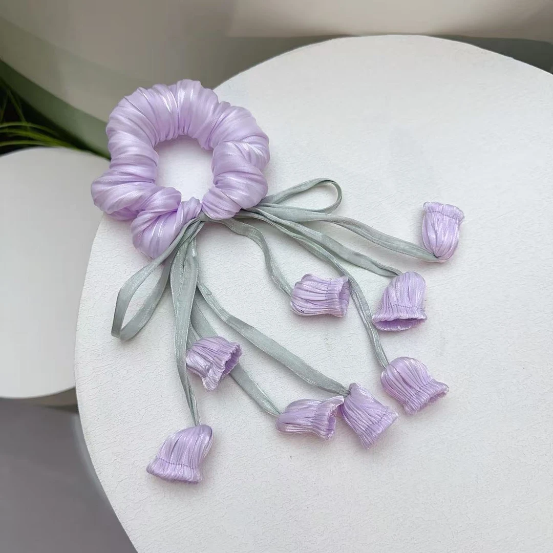 FUXI/福熙【风铃】系列新品韩系时尚紫色流光多花流苏大肠发圈1240