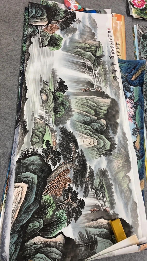 富水长流画芯尺寸：180cm*70cm山水画客厅办公室挂