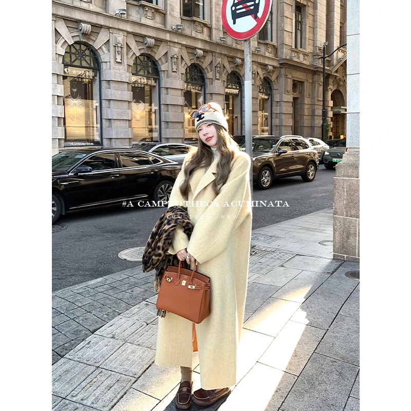 LUU桃喜儿/羊毛慵懒双面呢大衣外套女秋冬中长款呢子韩版宽松毛呢