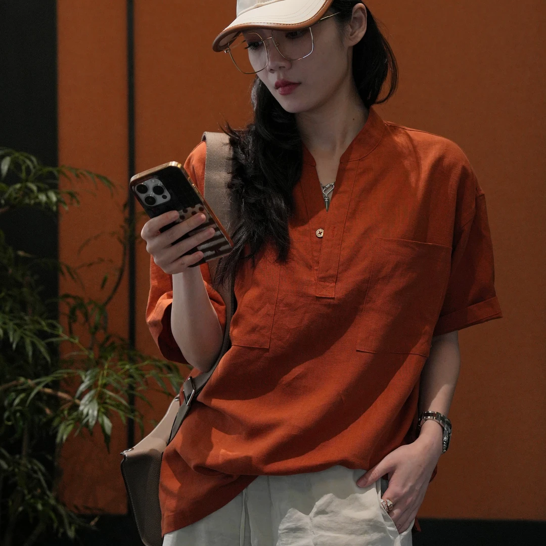 【绘尚D3黛仪3088】亚麻天丝T恤夏季休闲百搭男女同款圆领S253088