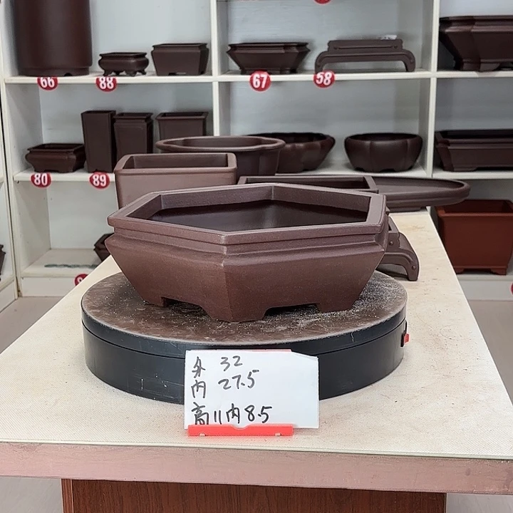 风***也花盆紫砂束口六方小