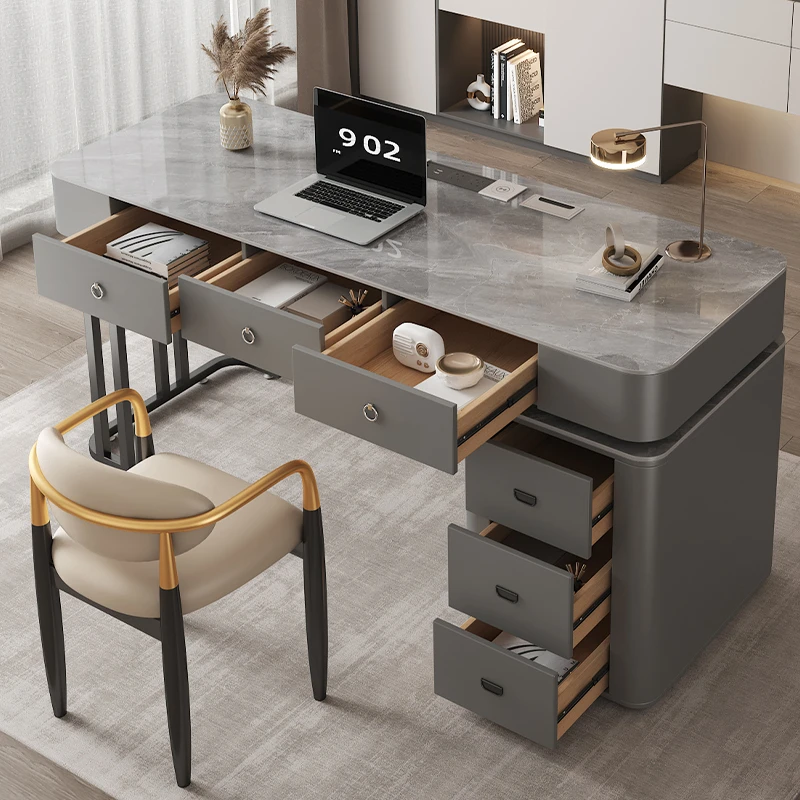 现代简约高档写字台办公桌椅岩板电脑桌家用书桌出租房组合