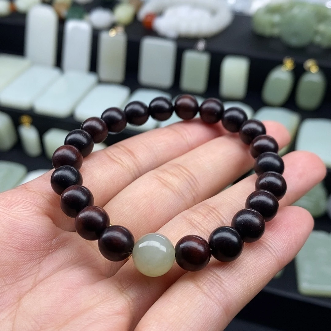 和田玉未镶嵌手链送小叶紫檀