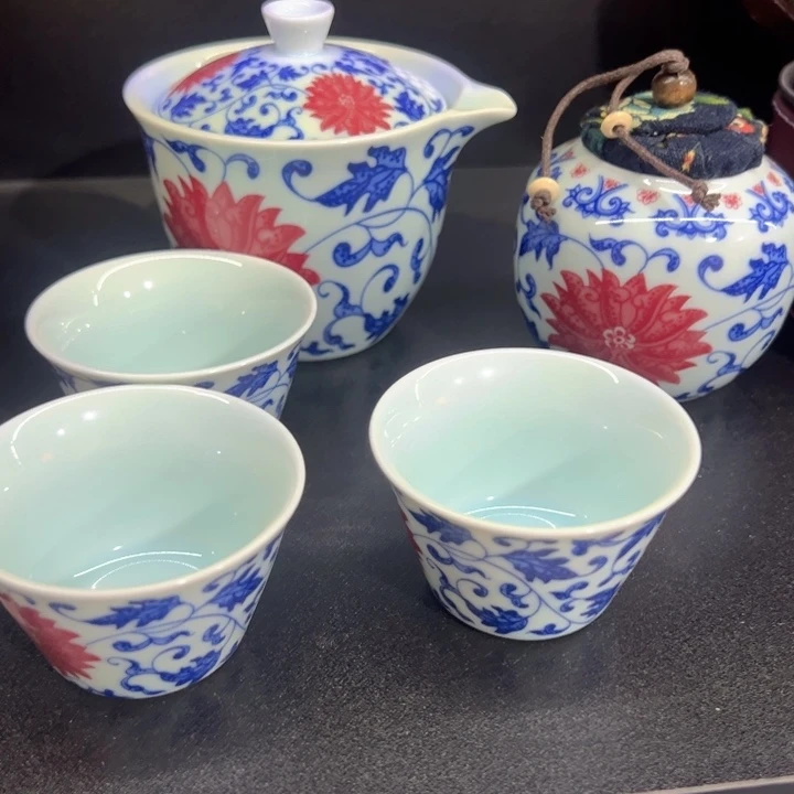 瓷片白青花釉里红五件套