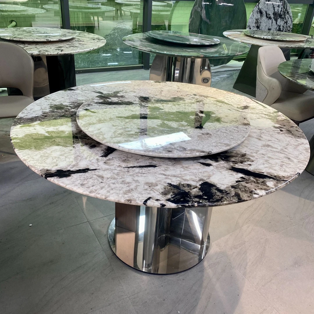 【雪山飞狐】天然奢石大理石圆形餐桌现代轻奢简约别墅豪宅大圆桌