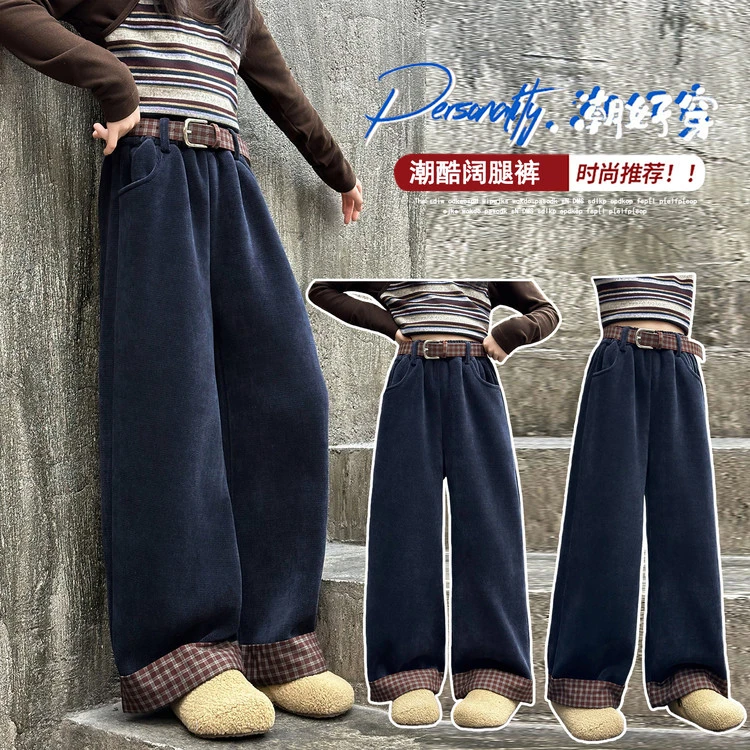 【丫丫童装】2025新款女中大童宝宝绒复合爆米花裤子送腰带-SKJ2552