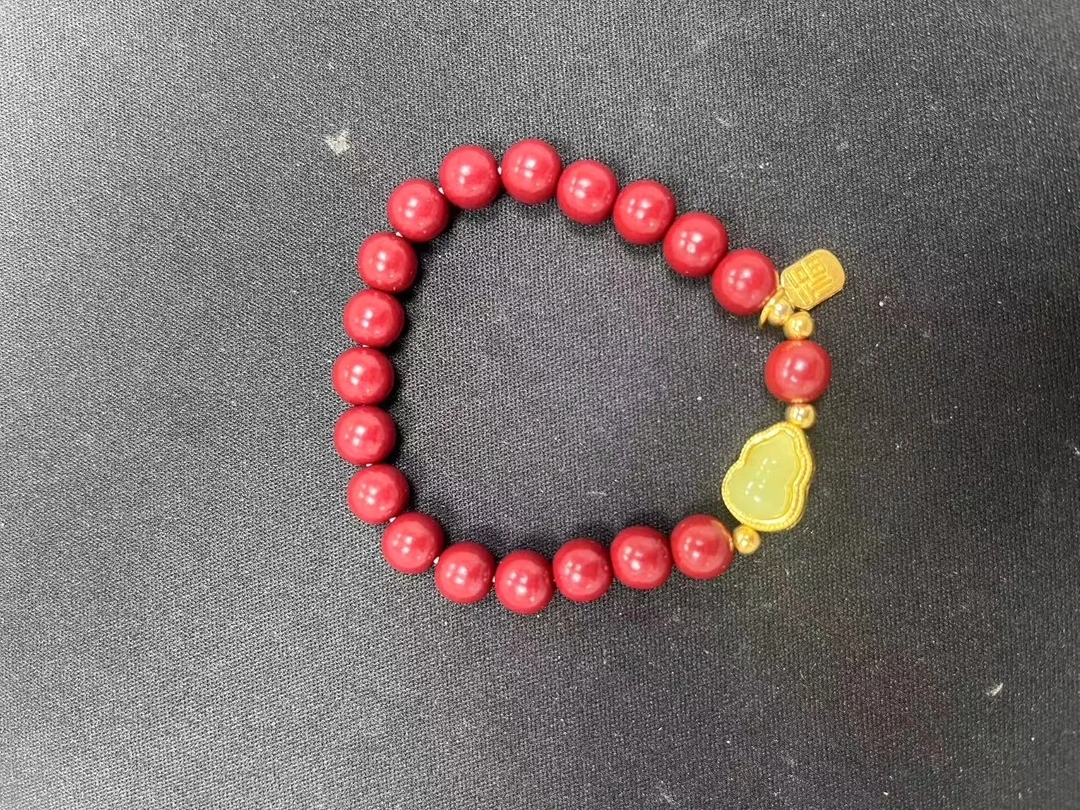 天然辰砂2天然辰砂朱砂福禄单圈手串YW069（无礼盒）