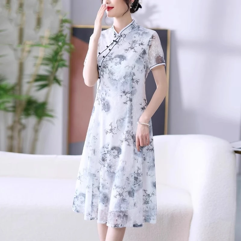 中年妈妈改良款旗袍裙子高贵2025新款中老年女装夏装新中式连衣裙