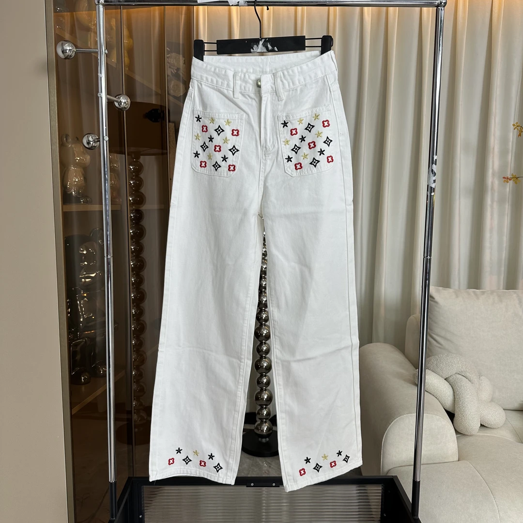 【RRSIFU蓉蓉专属】XS2045彩色刺绣白牛仔裤高腰显瘦