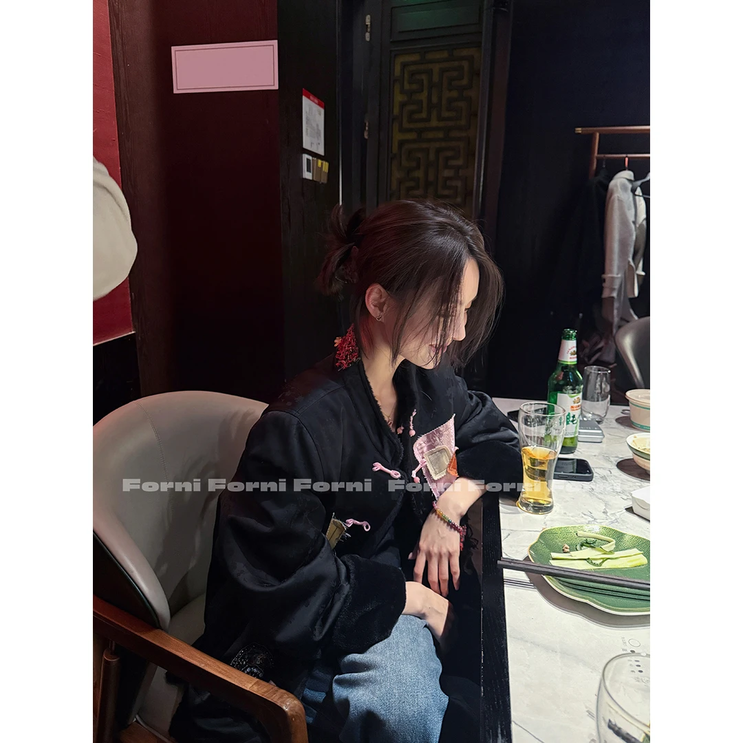 FORNI 烟火年年 双面穿新中式贴布装饰外套立领盘扣刺绣拼接外套