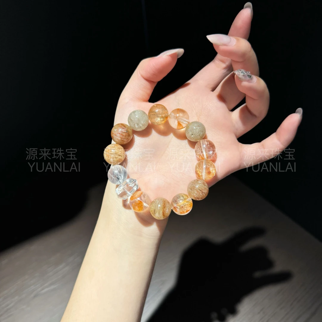 *橘光碎影*天然胶花千层幽灵水晶手串E