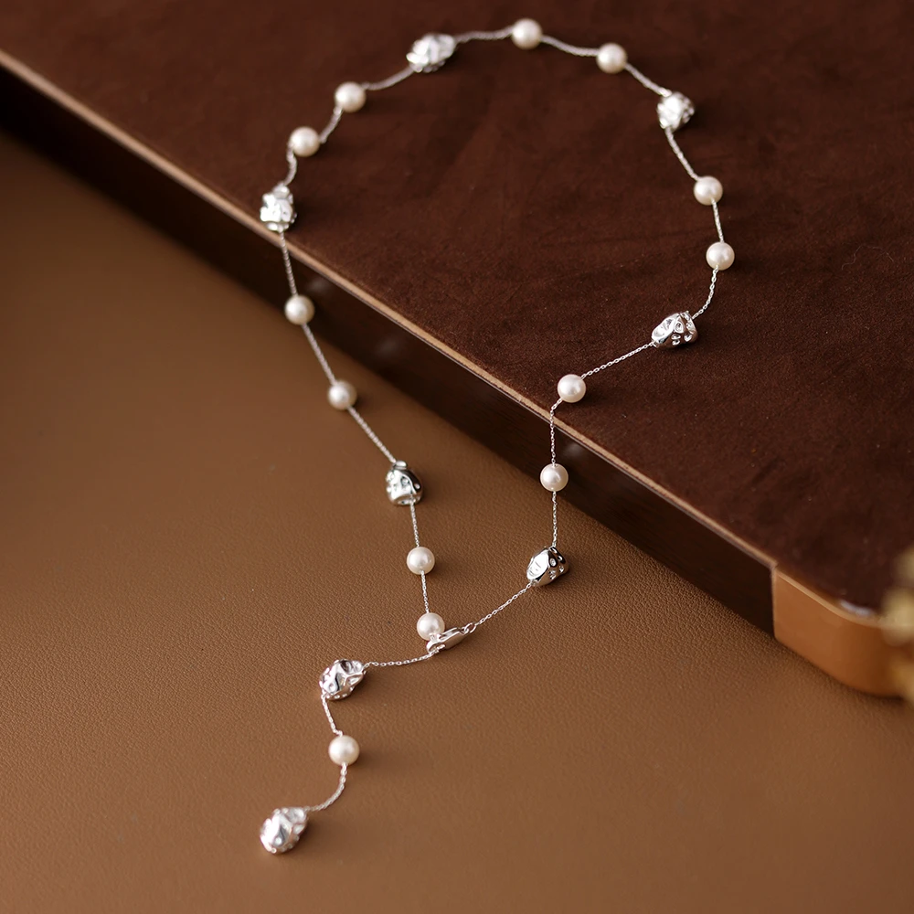 铜合金仿珍珠项链 54cm不规则肌理豆豆满天星原创设计时尚项链