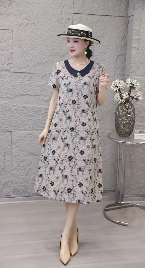 夏季高贵洋气时尚宽松显瘦遮肉气质妈妈装连衣裙