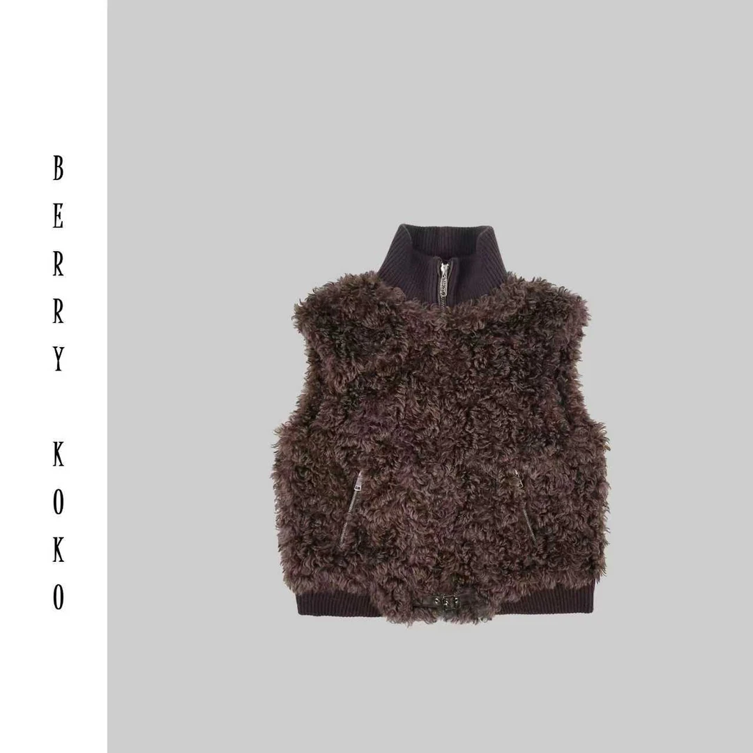 秋冬复古法式“卡拉卷”内里自发热“蛋白皮”慵懒风皮草马甲  J45